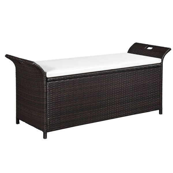 Wholesale Price High Quality Steel Frame  Rattan Storage Bench Outdoor Furniture Storage Box With Eye Rings 2 Sides Garden Bench