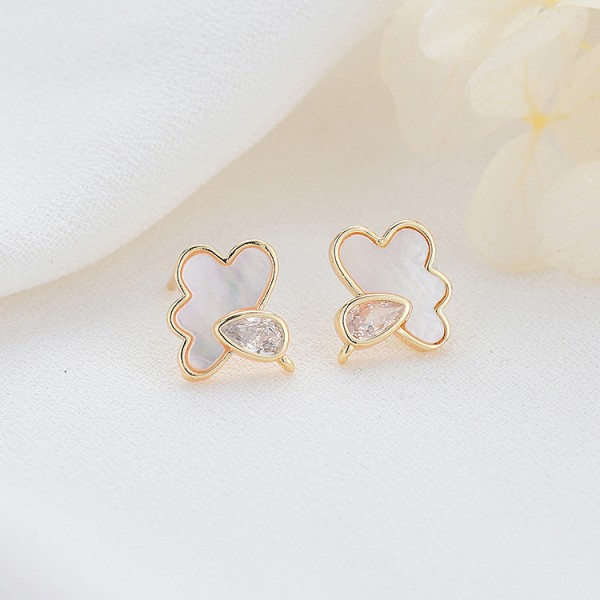 Factory Wholesaled Diy Jewelry Earring Accessories 14K Gold Plated Inlaid Shell Cloud Shape Stud Earrings