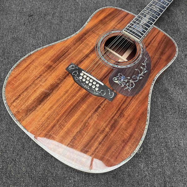 Custom 6/12 Strings Solid KOA Back Side Abalone Binding Acoustic Guitar with Customized Logo in Abalone