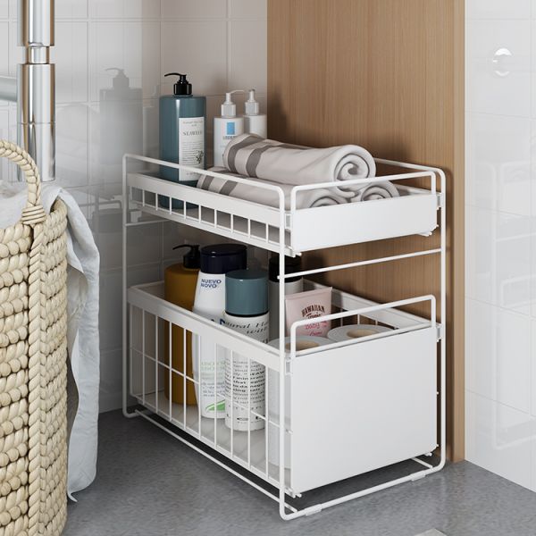 Bathroom Kitchen Stackable Double-layer Pull-out Storage Basket Spice Rack Basket  Under Sink Organizer Bathroom Shelf