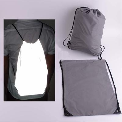 Holographic Hi Vis Reflective Backpack Cycling Light Recycled Polyester Cotton Plain Sport Shopping Drawstring