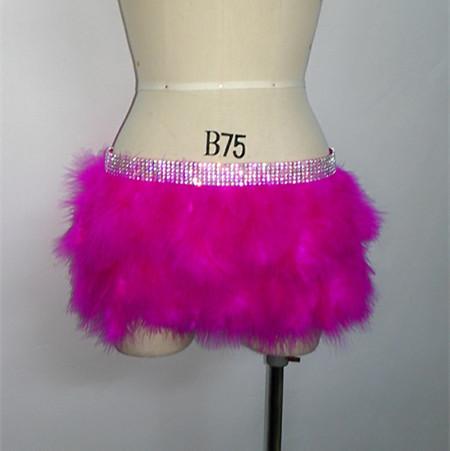 Double Layer Skirt / Fabulous Feather Mini Skirt With Rhinestones Waist Band