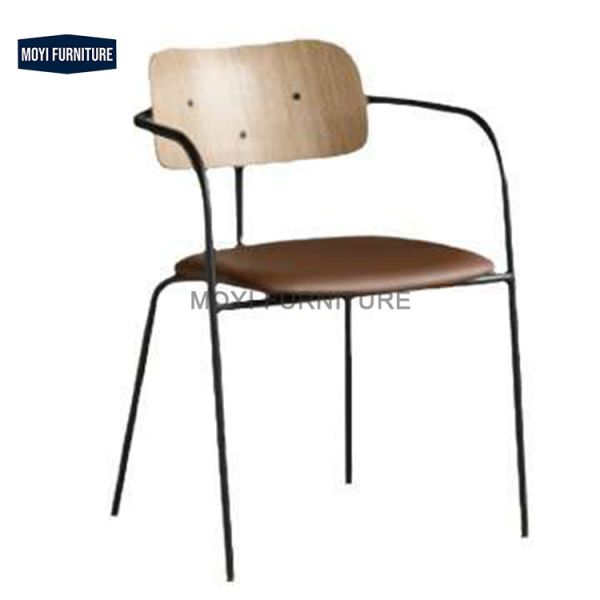 Home Furniture Iron Leg Bend Wood Cafe Side Chair Perfect for Restaurant Hotel Dining Plywood Chair Wabi Sabi Design Style