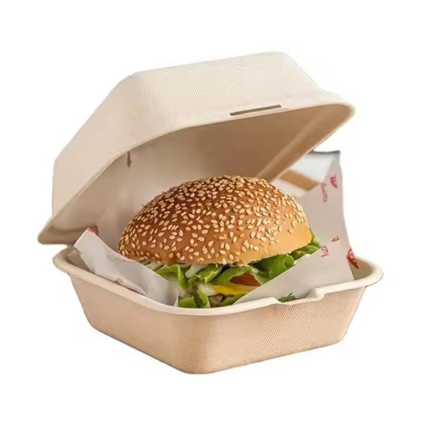 Wholesale Custom Size Biodegradable Clam Shell Boxes of Sugarcane Bagasse for Fries  Burgers