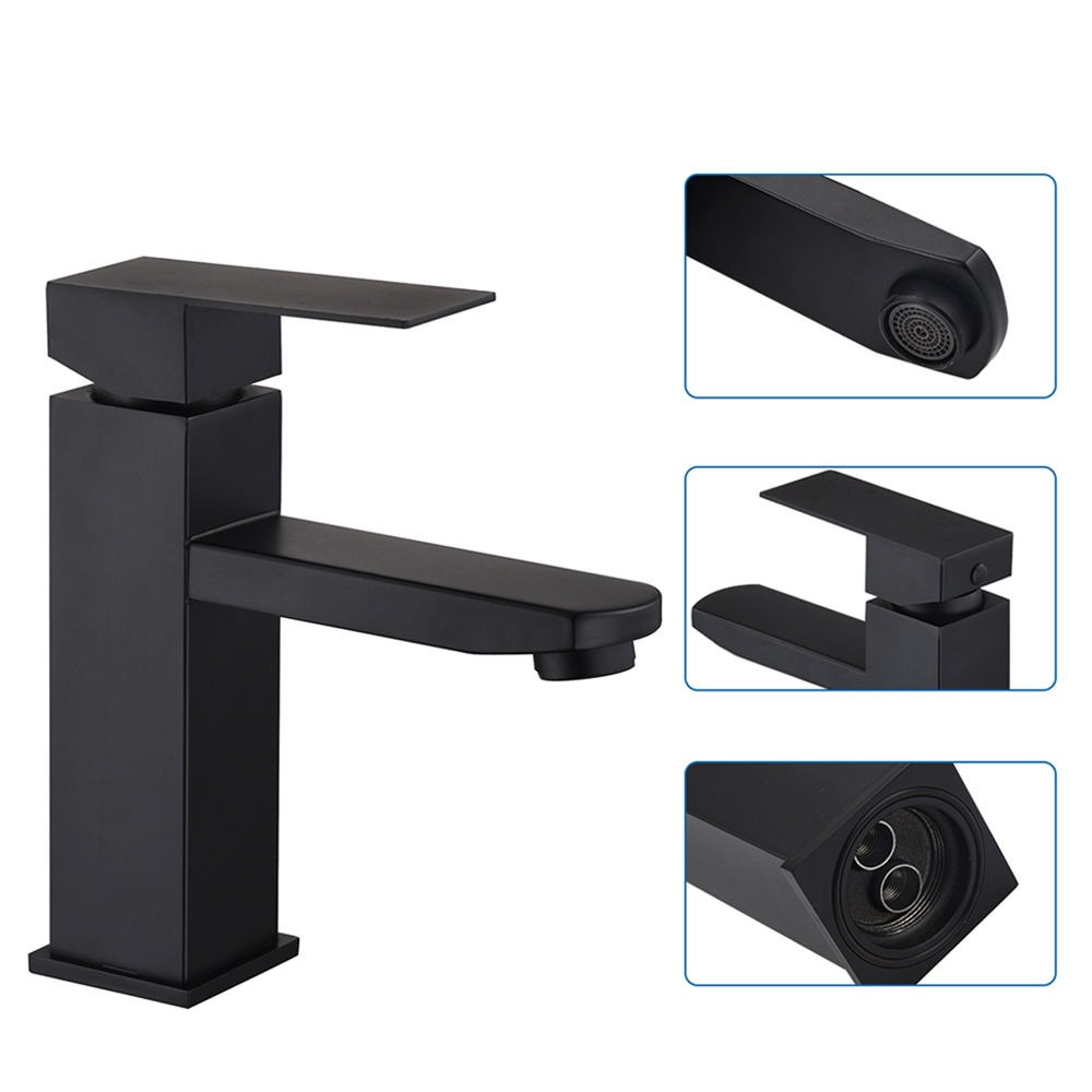 Modern Basin Mixer Faucet with Ceramic Valve Core SUS304 Stainless Steel Water Saving Bathroom Tap in Matte Black (J50-ss black)
