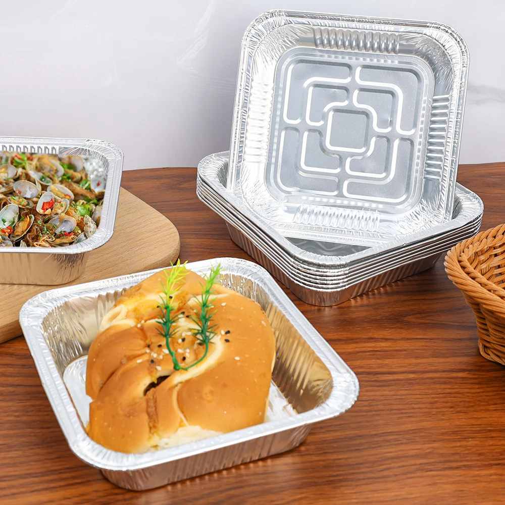 Custom Order Accepted 10pcs Aluminum Foil Tray Square Shaped Lunch Box Kitchen Supplies