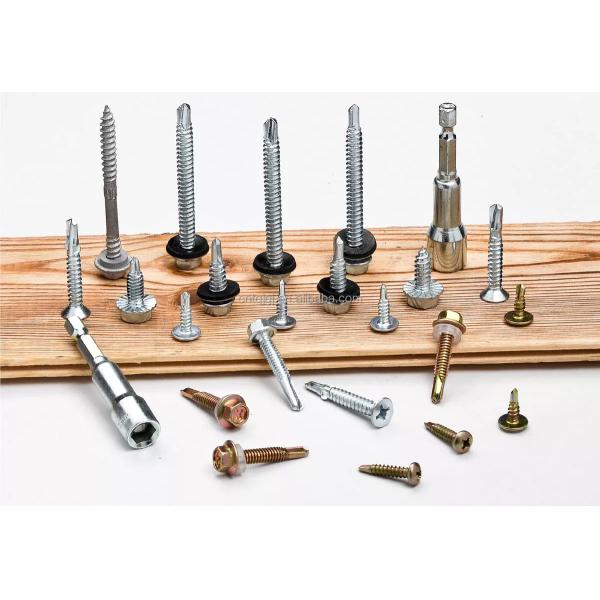 GB Standard Stainless Steel Hex Head Patta Self Drilling Sheet Metal Roofing Screw with Rubber Washer Plain Finish INCH Measurement System