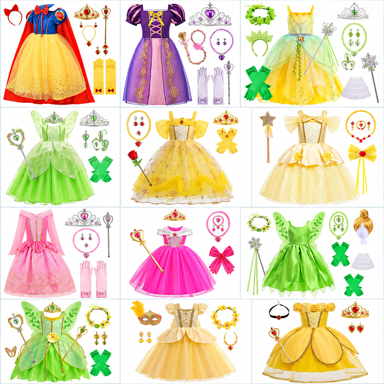 Girls Princess Costume Dress Up Set with Crown, Wand, Gloves & Jewelry Accessories, Kids Fairy Tale Party Dresses for Halloween Cosplay Birthday Role Play, Wholesale OEM ODM Costumes | Patygr