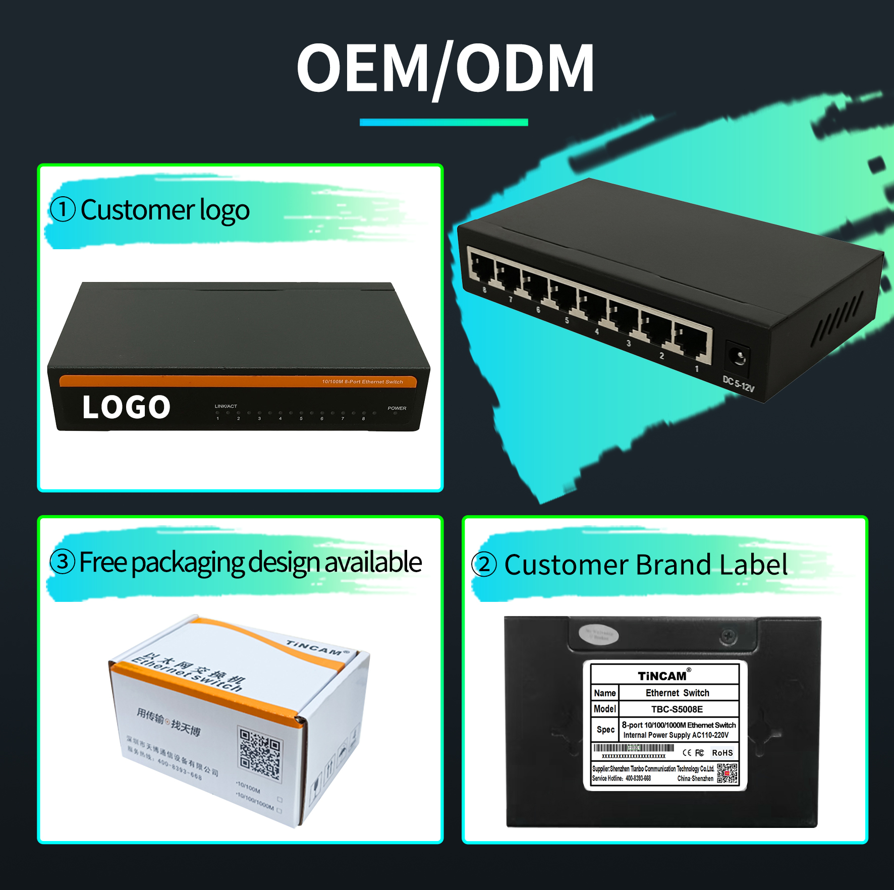 8-Port Gigabit Ethernet Switch Unmanaged Desktop Network Switch Metal Housing Plug & Play TBC-S5008E