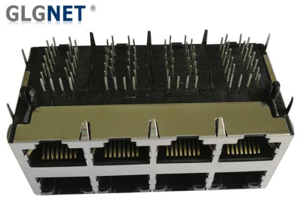 Magnetic PCB RJ45 Metal Connector 1G LAN 2x4 Stacked Stainless Steel Shield