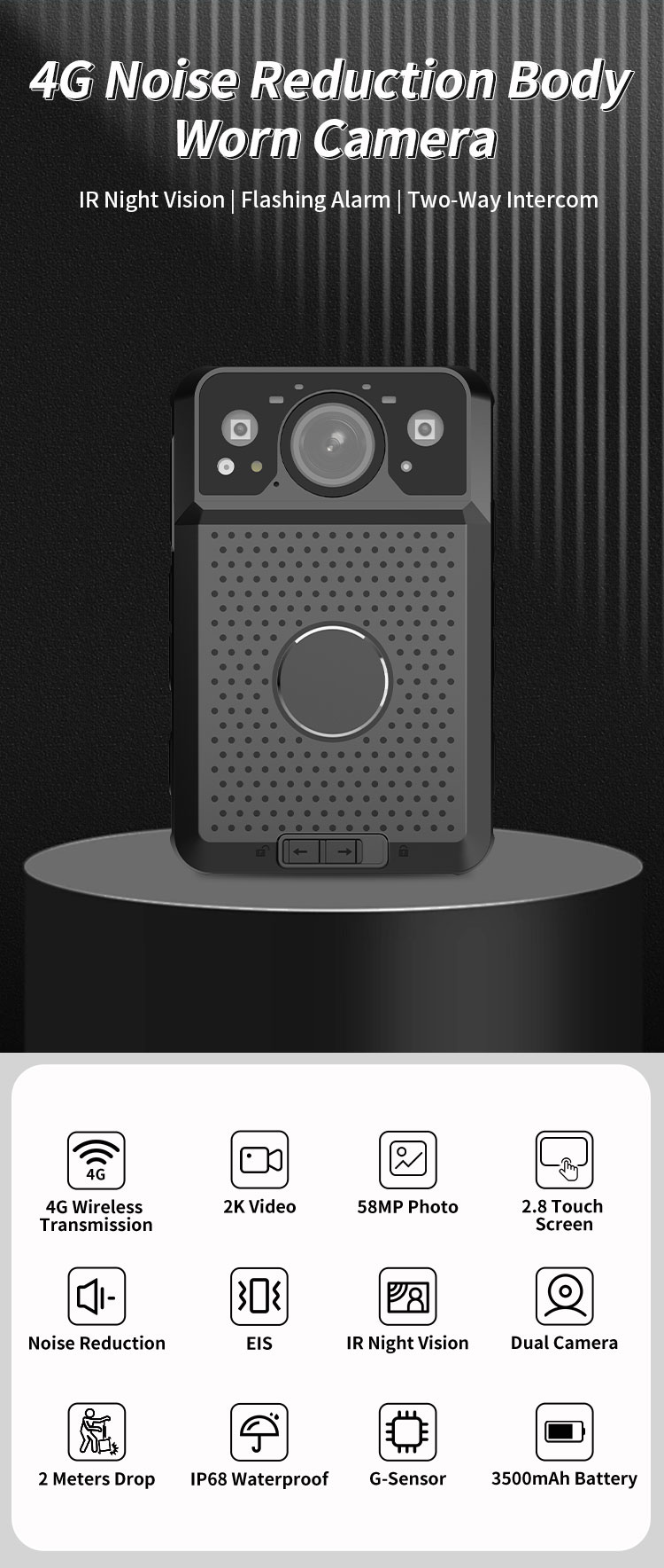 Wholesale 4G Noise Reduction Body Worn Camera with EIS CMOS Camera IP68 Waterproof Night Vision Portable Mini Camera for Record