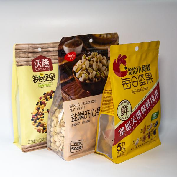 Food-Grade Eight Sided Sealing Bags With Transparent Windows Ideal For Snacks And Nuts Packaging Bulk Orders Discounts.