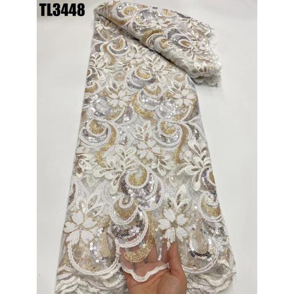 Hot selling tulle lace with sequins african net lace dress fabric french net lace wedding bridal dress for party