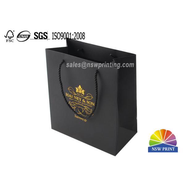 Прочным черным бумажные мешки напечатанные картоном с штемпелевать сусального золота вензеля бренда