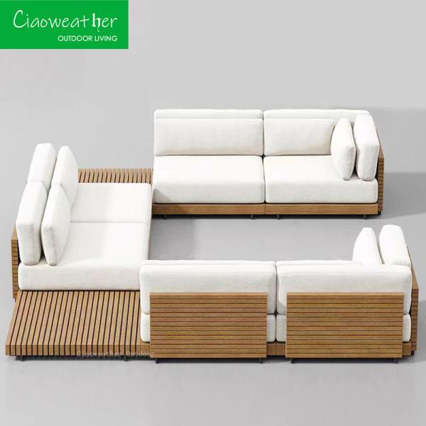 Sofa Set Teak Wood Garden Sectional Modern Design Furniture Outdoor Coffee Table and Garden Sofa