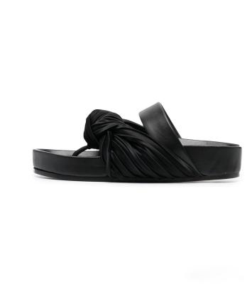 Size 38 24cm Womens Soft Bottom Slippers Knotted Flat Leather Slip On Sandals