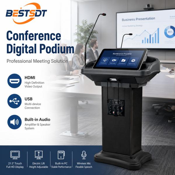 SDT 500Y 21.5 Inch Smart Digital Podium Electric Flip Touch Screen Gooseneck Microphone Multimedia Lectern
