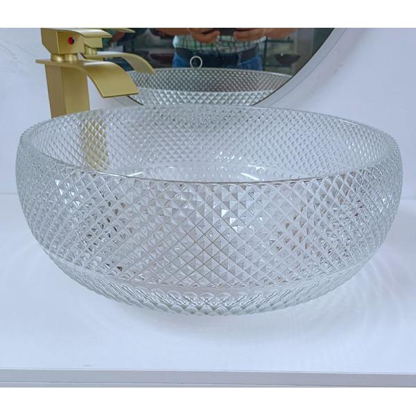 Countertop раковины сосуда 10 дюймов ясного стеклянного круга Кристл тазов сосуда художественный