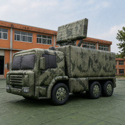 Custom Inflatable Mobile Radar Command Vehicle Decoy with Camouflage Printing Multi Axle Body and Raised Array