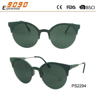 Semi-rimless  round sunglasses with metal temple and plastic tip,fashionaable style