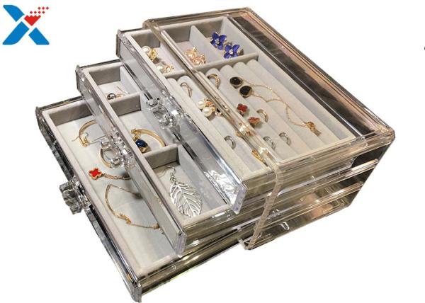 Clear Acrylic Makeup Organiser , Acrylic Jewelry Display Box With Velvet