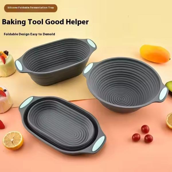 Premium Silicona Acidez de Prueba de Pan y Cesta de horneado - Incluye Oval y redondo Cuencos Plegables (9.5 pulgadas) - Horno y lavadora de platos, regalos para panaderos artesanales