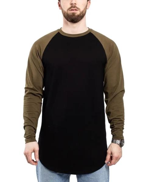                  Men′s Baseball Long Sleeved T-Shirt Oversize Fashion Basic Sleeve Raglan Men′s Longline Tee L/S             