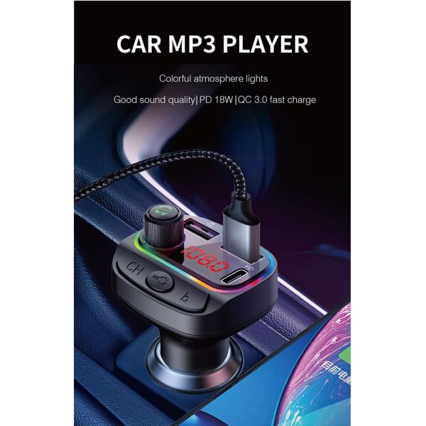 PD18W Car FM Transmitter Fast Charging Bluetooth Hands Free FM Transmitter