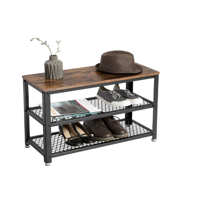 Mail Packing Shoe Storage Bench with White Finish and Wooden Shoe Rack
