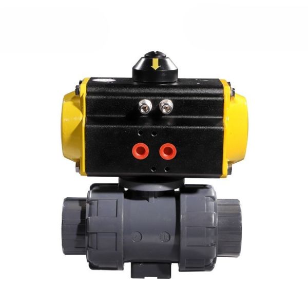 UPVC Pneumatic Ball Valve Threaded Corrosion Resistant Pneumatic Actuated Plastic Ball Valve for Chemical Waste Water Treatment