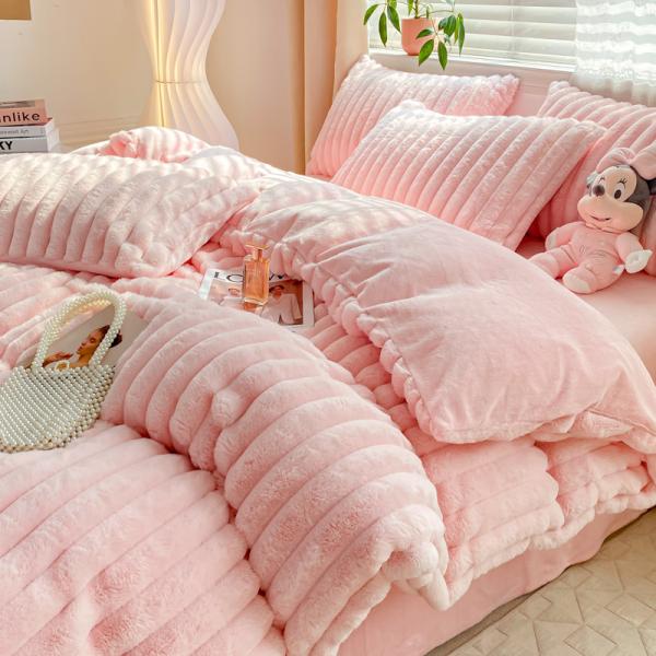 Горячий пушистый дизайн кролик фальшивое меховое пушистое плюшевое теплое одеяло для одеяла четырехкомпонентное одеяло