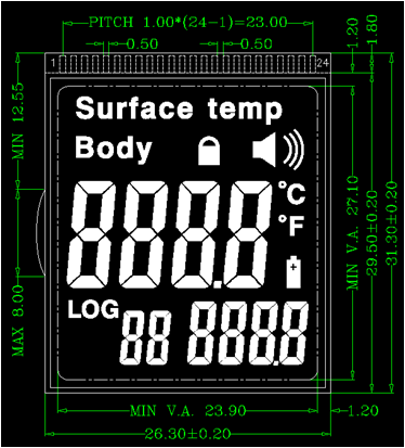 Интерфейс LCD зебры делит на сегменты дисплей для ультракрасного термометра