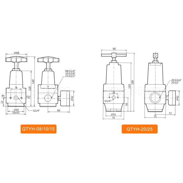QTYH-15 1/2'' 35 бар Высокое давление Пневматический регулировщик воздуха Редуктор давления
