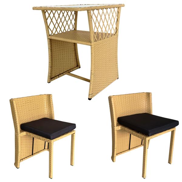 Rattan Furniture Indoor Outdoor Garden Patio Set Steel Frame Wicker Children Table and Chairs Space Saving Mini Child Sets