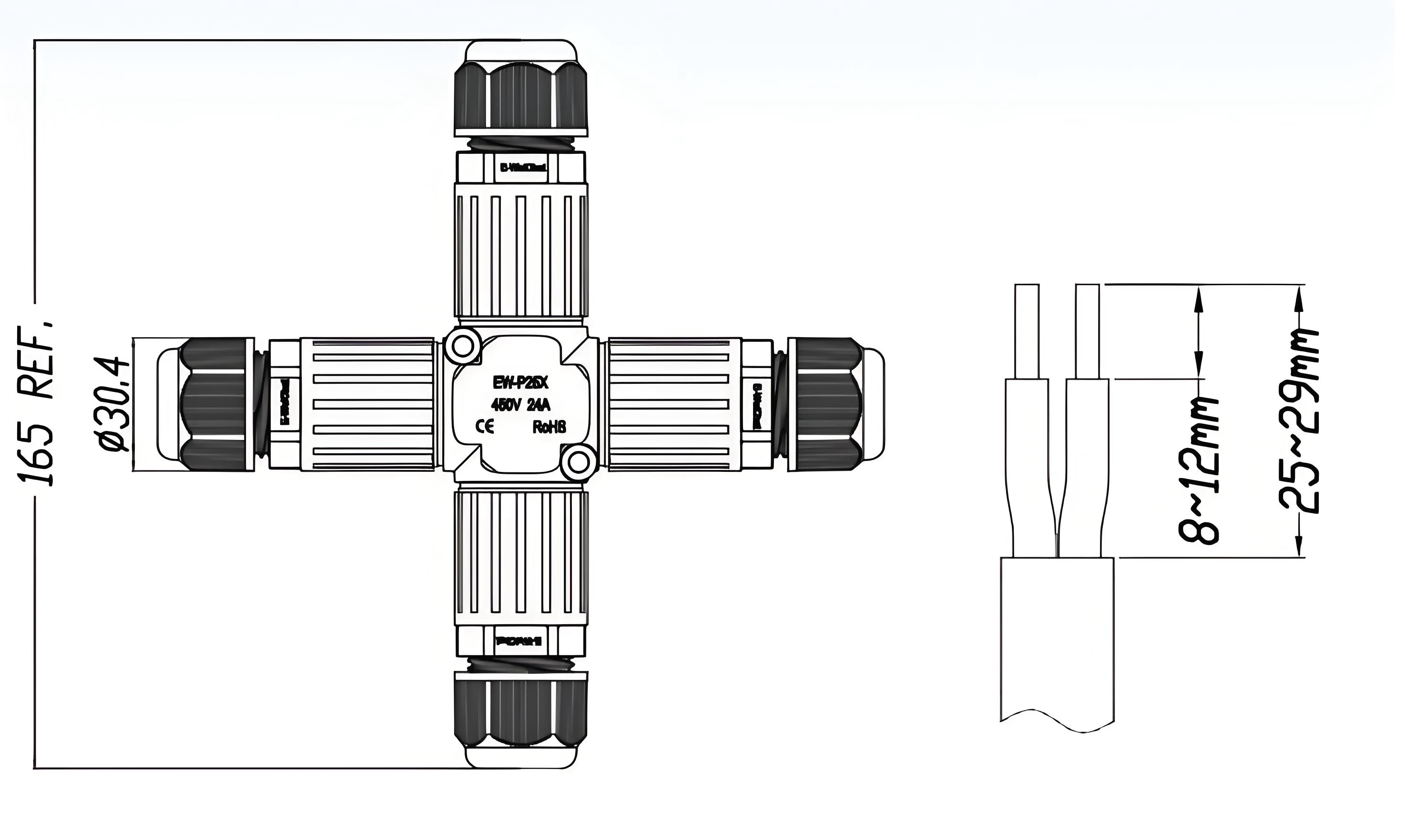 Waterproof T-Tap Connector 1 Male to 2 Female Quick Connect IP68