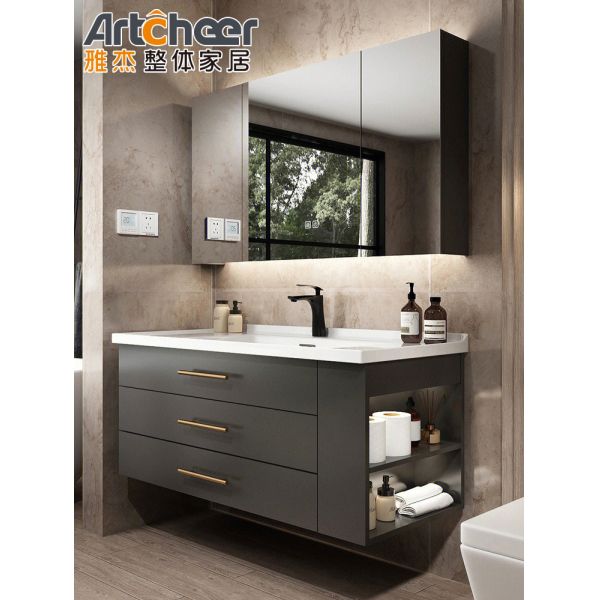 Modern Design Solid Wood Bathroom Vanity with Quartz Countertop and Mirror