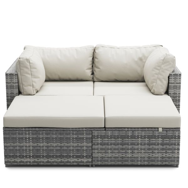 Rattan Outdoor Garden Lounge Hot Sale Wicker PE Waterproof Custom Rattan Sofa and Lounger Set Multi Function Outdoor Furniture