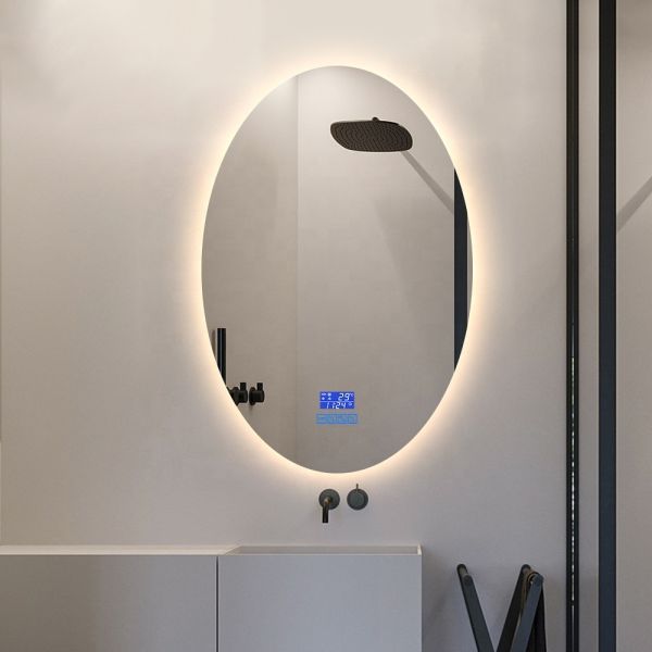 HD Copper Free Silver Bathroom Mirror , Waterproof LED Oval Bathroom Mirror
