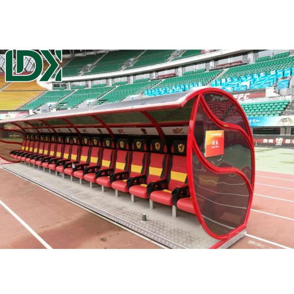 Asientos de banca de fútbol en colores personalizados, policarbonato resistente a los rayos UV, sillas de fútbol con aleación de aluminio