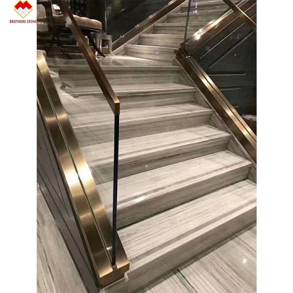 Wooden Veins White Marble Staircase LED Customized Size Step Tiles for Straight Stair