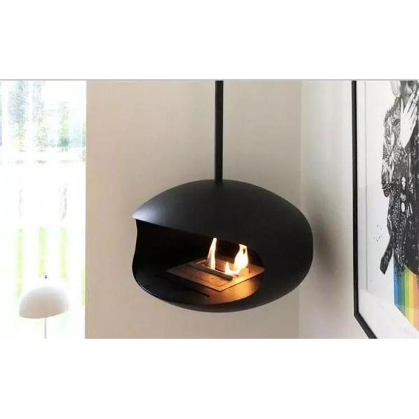 Indoor Black Real Flame Roof Mounted Hanging Cocoon Ethanol Fireplace