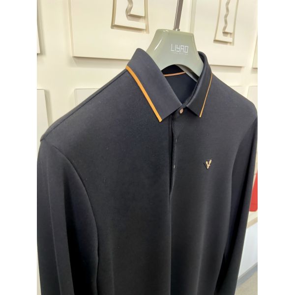 Luxury Men Long Sleeve Polo Shirts with Contrast Collar Classic Design Embroidered Logo, Multiple Colors for Business & Casual