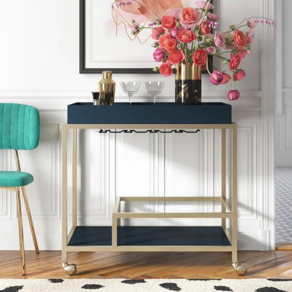 Brass Wine Drink Bar Cart Restaurant Serving Trolley Customized