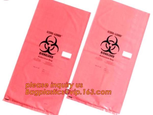 Durable plastic Biohazard Bags for medical waste, biohazard specimen transport poly bag, hazardous waste yellow plastic