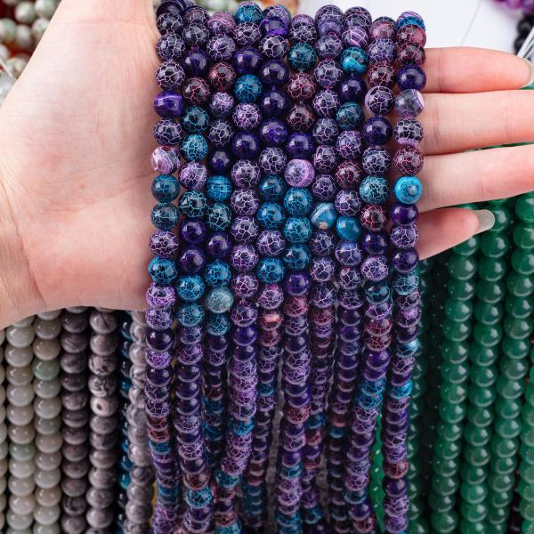 Shinny Weathered Agate Loose Bead Strands Semi Precious Stone Cracked Agate for DIY Jewelry Making