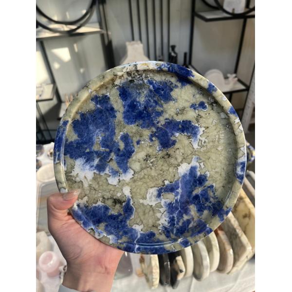 Bolivian Blue Round Marble Plate Brazil Heat Resistant With High End Look