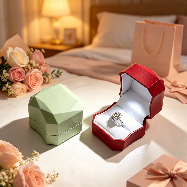 Luxury Faceted Illuminated Engagement Ring Box Multi Color Jewelry Box With Led