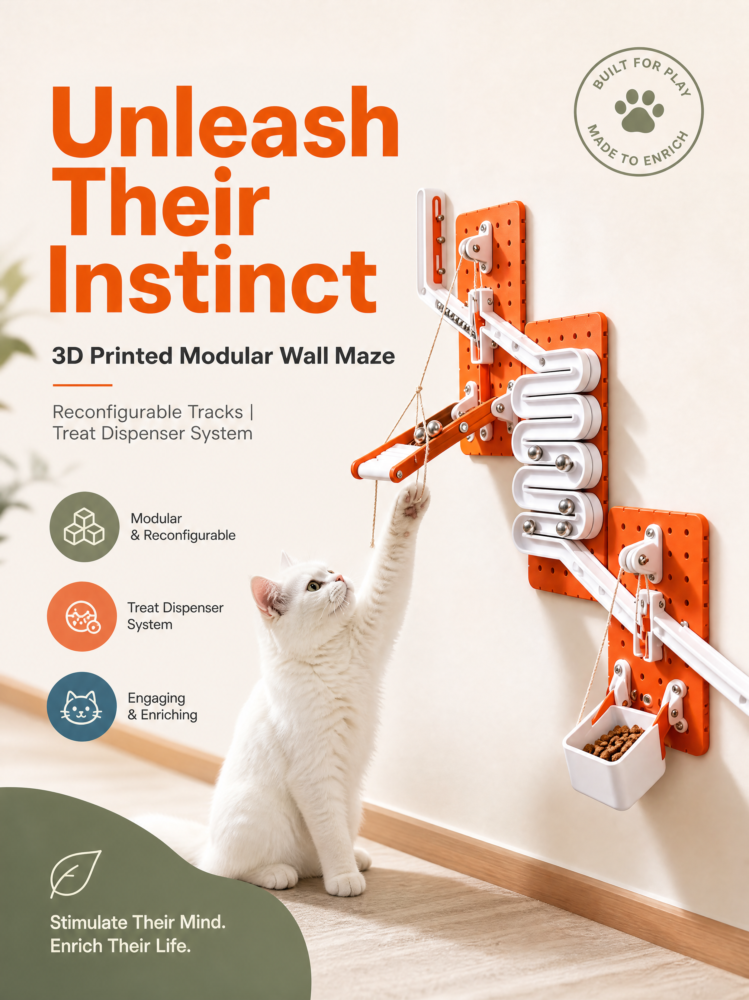 Marble Maze Cat Treat Puzzle Wall Mount Enrichment Toy 3d Printed Cat Accessories