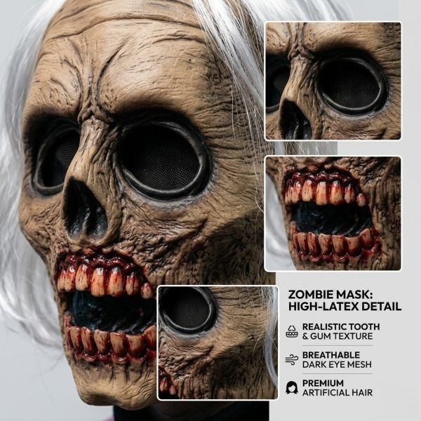 Realistic Latex Zombie Mask One Size Fit Most for Halloween Parties and Cosplay