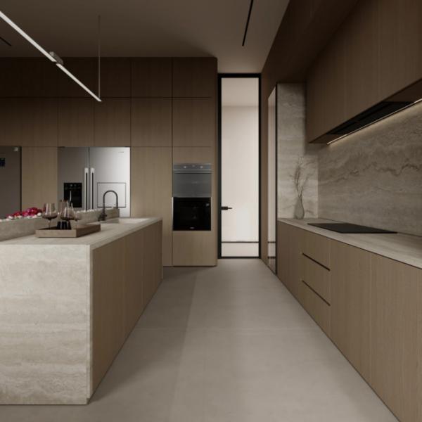 Kitchen Cabinet Supplier Handleless Wood Veneer Kitchen Cabinet
